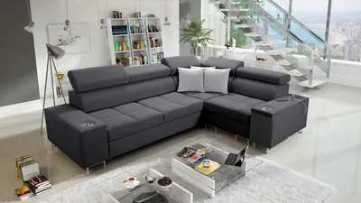 Produktbild von Ecksofa mit Schlaffunktion Sofa MOREN II Eckcouch L-Form Rechts Grau SAWANA 96 IM SOFA