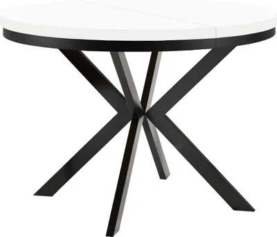 Zdjęcie produktu dla Okrągły rozkładany stół do jadalni ENDIK z ramą pierścieniową i metalowymi nogami, średnica: 120/220 cm, kolor: biały/czarny
