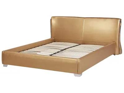 Obrázek produktu pro BELIANI postel Zlatá čalouněná kožená s rámem 180 x 200 cm lamelový rošt moderní design