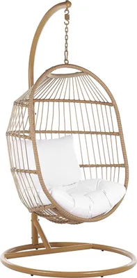 Produktbild von BELIANI Hängesessel mit Metallgestell Beige Rattan / Flechtseil 2 Kissen Hängestuhl Korb Schwebesessel Wohnzimmer Terrasse Balkon Modernes Design