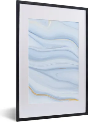 Produktbild von MuchoWow® Gerahmtes Poster Marmor - Welle - Blau - Muster - Marmoroptik - Pastell 40x60 cm - Poster mit Schwarzem Bilderrahmen Wandposter Rahmen Foto Bilder - Poster in Rahmen