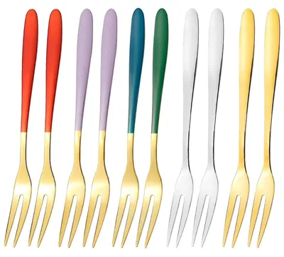 Imagen del producto de Juego de 10 mini tenedores de postre de acero inoxidable, de colores vibrantes
