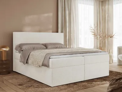 Produktbild von MKS MEBLE Boxspringbett, Polsterbett JAGUAR mit Multipocket-Matratze, struktur dekostoff, zwei Bettkästen und Topper T25 - 160 x 200 cm - H4 - Weiß Struktur