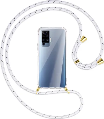 Produktbild von Handykette Backcover-Schutzhülle mit Band (Metall goldfarben) für vivo X50 Pro, X51 5G - weiß/grau