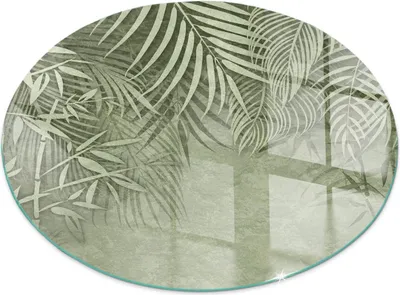 Produktbild von Glasbodenplatte für Fi 100 cm – Kaminofen – Kaminplatte Glas – Schutzglas – Funkenschutzplatte –Glasbodenplatte Feuerfeste – Hitzeschutzplatte – Bodenschutz aus Glas – Tropische Blätter im Hintergrund