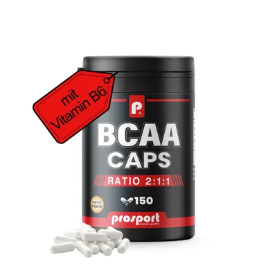 Produktbild von Prosport BCAA Kapseln 2:1:1 – 3900mg Verzweigtkettige Aminosäuren mit Vitamin B6 – 150 Kapseln – Nahrungsergänzungsmittel
