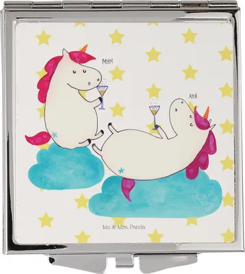 Produktbild von Mr. & Mrs. Panda Taschenspiegel Einhorn Sekt - Weiß - Geschenk, Kosmetikspiegel, Klappbarer Spiegel, Schminkspiegel, Freundin, Party, Mini, Unicorn, Mädelsabend, Kleiner