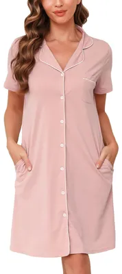 Immagine prodotto di Camicia da notte da donna con bottoni e maniche corte, color rosa