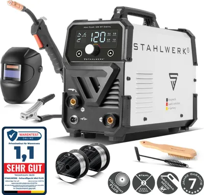 Produktbild von STAHLWERK Schweißgerät Mini FLUX 120 ST Digital – Vollausstattung – Fülldrahtschweißen ohne Schutzgas bis 120 A, Lift-TIG- & MMA-Funktion