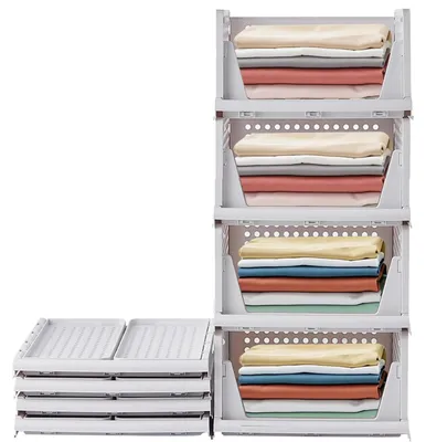 Image de Lot de 4 rangements pour armoires, organiseurs de tiroirs empilables et pliables, boîtes de rangement pour la cuisine et la salle de bains