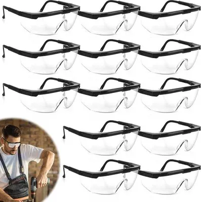 Produktbild von Schutzbrille für Brille Träger - Anpassbare Schutzbrille - Laborbrille - Motorbrille - Leichte Schutzbrille für Baustellen Werkstatt Fahrrad - 12 Stück