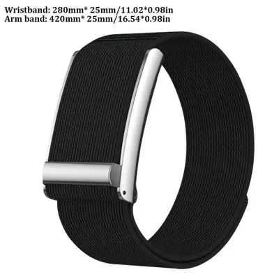 Zdjęcie produktu dla Opaska sportowa - Opaska na nadgarstek do monitorowania aktywności fizycznej - Nylon - Elastyczna - Regulowana - Oddychająca - 42 cm - Czarna