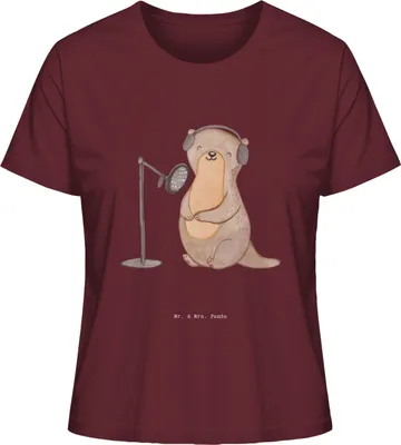 Produktbild von Mr. & Mrs. Panda Baumwollshirt Damen Otter Podcast aufnehmen Größe L - Burgundy - Geschenk, Podcaster, Sommershirt, shirt, Kurzarmshirt, Oberteil, Produzieren, T-Shirt
