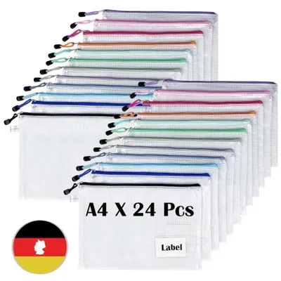 Produktbild von 24 Stück Dokumententasche Mit Reißverschluss A4, Wasserdichte Bunte Document