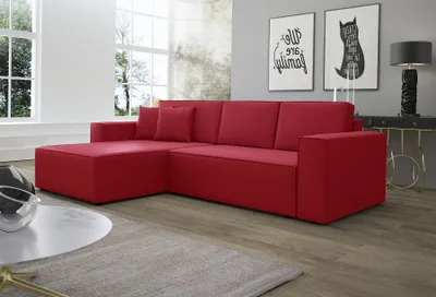 Produktbild von Ecksofa Schlafsofa Sofa CONOR Kunstleder Rot Ottomane Links