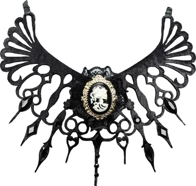 Produktbild von Gothik Halsband "Medaillon Totenkopf Braut" | Schwarz - Choker Halskette Schmuck Halloween Kostüm
