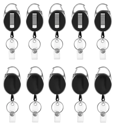 Produktbild von 10 ausziehbare Schlüsselanhänger, 63 cm langes, ausziehbares Lanyard, ausziehbarer Auswelter/Schlüsselrolle, Auswelter mit Schlüsselring, Kartenhalter und Gürtelclip