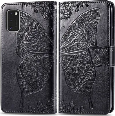 Produktbild von Mobigear Butterfly Samsung Galaxy A41 Hülle Klapphülle Geldbörse - Schwarz