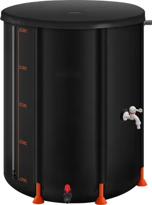 Produktbild von Regentonne / Regenfass - Faltbarer Regenwassertank - 201 L Volumen - 1000D PVC - Mit Zapfhahn - Mit Überlaufset - Tragbar - Schwarz
