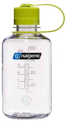 Zdjęcie produktu dla Butelka na wodę Nalgene Sustain, wykonana z tritanu, wolna od BPA, wytworzona z 50% materiałów pochodzących z recyklingu, pojemność 473 ml, wąskie wylot, przezroczysta, 16 uncji, bezbarwna