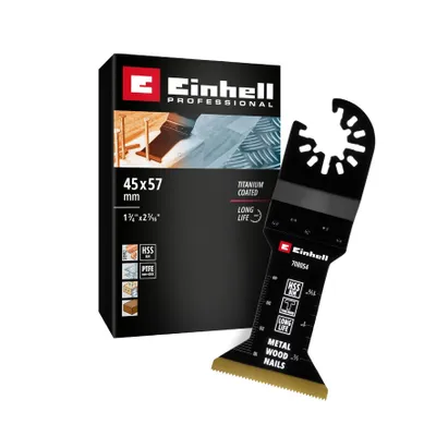 Produktbild von Original Einhell Bi-Metall Tauchsägeblatt titanbeschichtet (45 mm Breite, 57 mm Eintauchtiefe, PTFE-Finishing, Metallverzahnung, Schnellwechselfunktion)