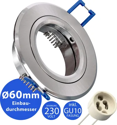 Produktbild von 6x MAXKOMFORT Einbaustrahler IP20 mit GU10 Fassung Rund eisen gebürstet Einbauspot Einbauleuchte Rahmen Rostfrei Deckenspot Strahler Spot 5105-SN
