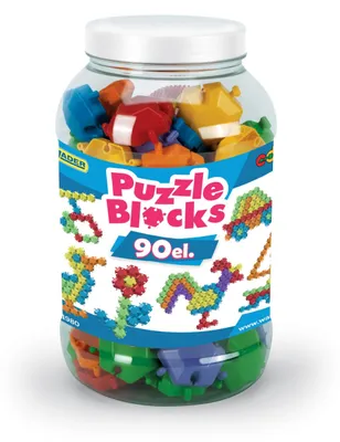 Zdjęcie produktu dla Zestaw klocków puzzle, plastik, 90 sztuk, w pojemniku 15x25 cm, dla dzieci powyżej 12 miesiąca życia, marka Wader
