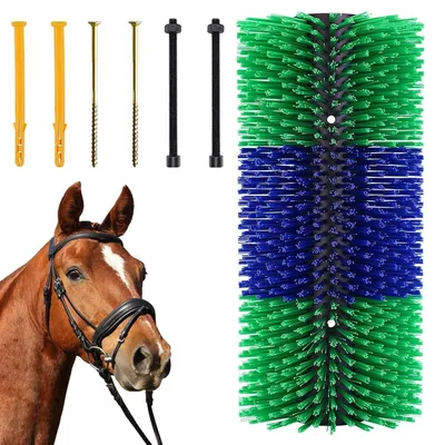 Produktbild von Kratzbürste für Pferd, Pferdebürste, Viehbürste zur Linderung von Juckreiz & zur ständigen Reinigung, Fellpflege, Grün & Blau