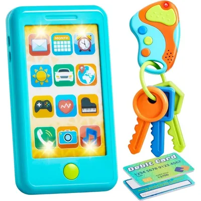 Immagine prodotto di Telefono giocattolo - Blu - Con portachiavi e portacarte - Adatto a bambini dai 1 anno in su