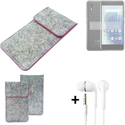 Produktbild von K-S-Trade Handy Schutz Hülle kompatibel mit Cubot J20 Schutzhülle Handyhülle Filztasche Pouch Tasche Case Sleeve Filzhülle hellgrau pinker Rand +