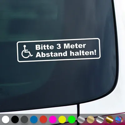 Produktbild von PantherPixel Bitte 3 Meter Abstand Aufkleber Schwerbehinderung Sticker Auto Geschenkidee Farbe Weiss