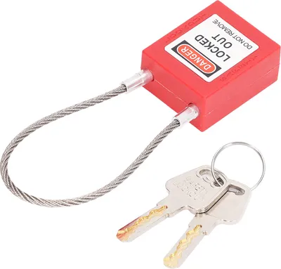 Obrázok produktu pre Bezpečnostný zámok typu "lockout-tagout" z nehrdzavejúcej ocele s káblom a 2 kľúčmi