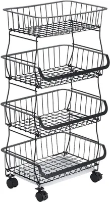 Image de Famanu : Chariot de service robuste pour la cuisine, avec 4 paniers - en métal
