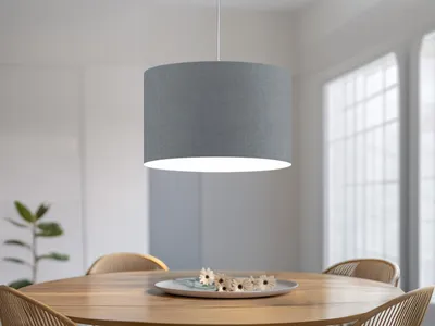 Produktbild von Runde LED Pendelleuchte Ø 40cm mit Stoffschirm Grau, Wohnzimmerlampen hängend