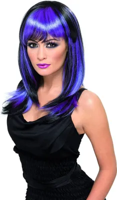 Imagen del producto de Peluca y de bruja, ideal para Halloween, en color /morado