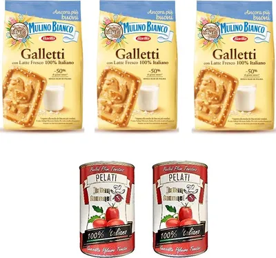 Produktbild von 3x Mulino Bianco Kekse Galletti 350g Italien biscuits cookies + Italian Gourmet 100% italienische geschälte Tomaten dosen 2x 400g
