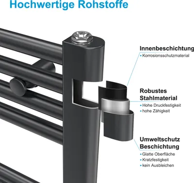 Produktbild von Heilmetz Badheizkörper Elektrisch 100 x 60 cm Anthrazit 500W Handtuchheizkörper Heizkörper  Handtuchtrockner
