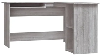 Produktbild von Eckschreibtisch in L-Form, Farbe Sonoma-Grau - 120 x 140 x 75 cm - Melaminharzbeschichtete Holzplatte - Moderner Schreibtisch