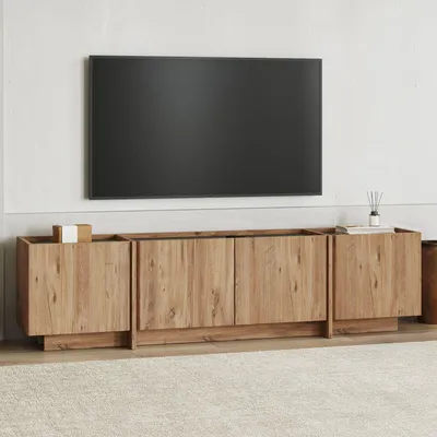 Produktbild von Skye Decor, Hochwertiger TV-Ständer, 180 x 46 x 35 cm, Atlantik-Kiefer & Anthrazit | 100% melaminbeschichtete Spanplatte, 18 mm dick | Rustikales Design mit Soft-Close-Scharnieren.