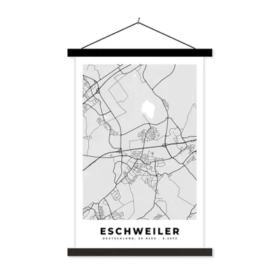 Produktbild von MuchoWow® Textilposter Stadtplan - Eschweiler - Karte - Deutschland - Karte 60x90 cm mit schwarzem Rahmen - Poster Wohnzimmer