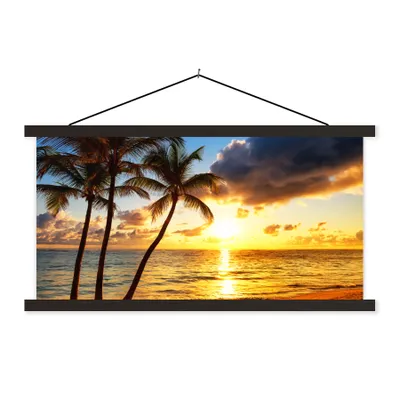 Produktbild von MuchoWow® Textilposter Strand - Horizont - Sonnenuntergang - Palme - Meer 150x75 cm mit schwarzem Rahmen - Posterleiste