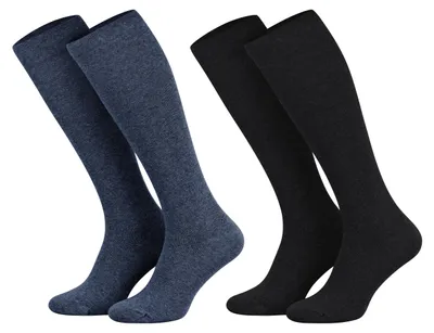 Produktbild von Tobeni 2 Paar Kompressionsstrümpfe Kniestrümpfe Stützstrümpfe Baumwolle für Damen und Herren, Farbe:1x Jeans 1x Schwarz, Grösse:35-38