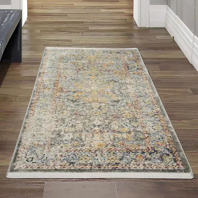 Immagine prodotto di Elegante tappeto vintage con ornamenti orientali e frange multicolore dimensioni - 80x150 cm