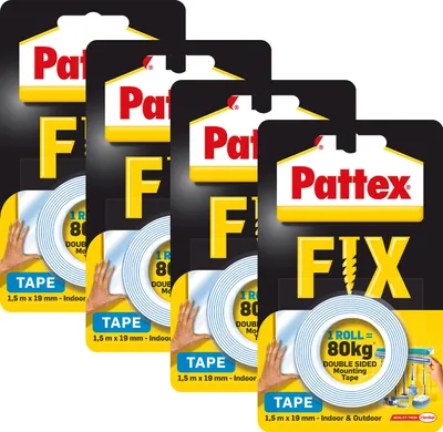 Obrázek produktu pro Montážní páska Pattex FIX 80kg 4x 1,5m x 19mm oboustranná lepicí páska vnější strana