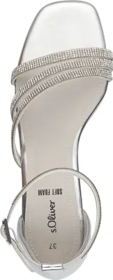 Produktbild von s.Oliver Damen Sandalette Sandale Strass Metallic Karree Blockabsatz 5-28206-42, Größe:39 EU, Farbe:Silber