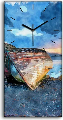 Produktbild von Wanduhr Uhr Wandbild Leinwand Geräuschlos 30x60 Malerei Aquarell Boote Wasser - schwarze Hände