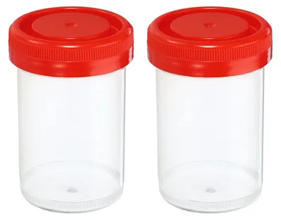 Urinbecher 90 ml, 2 Stück, mit Schraubdeckel, auslaufsicher, rot