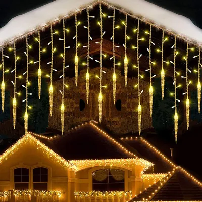 Produktbild von 2 Stück Lichterkette Außen Strom für Balkon LED Eisregen Outdoor Lichtervorhang Weihnachtsbeleuchtung 8 Modus Weihnachtsdeco Draußen für Traufe Fenster