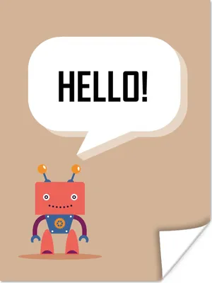 Produktbild von MuchoWow® Poster Sprichwörter - Zitate - Hallo! - Roboter - Zahnrad - Kinder 60x80 cm - Schlafzimmer Dekoration