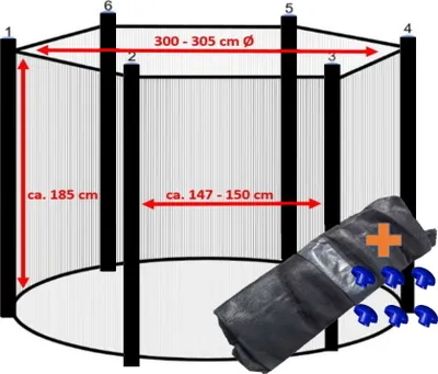 Produktbild von walexo Trampolin Sicherheitsnetz für 6 Stangensystem ( 305 Ø, Schwarz/Schwarz )
